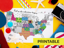 Map of the USA Printable Coloring Page "The Adventure Begins"-Craft and Color Co