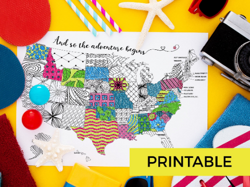 Map of the USA Printable Coloring Page 