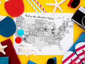 Map of the USA Printable Coloring Page "The Adventure Begins" - Craft and Color Co