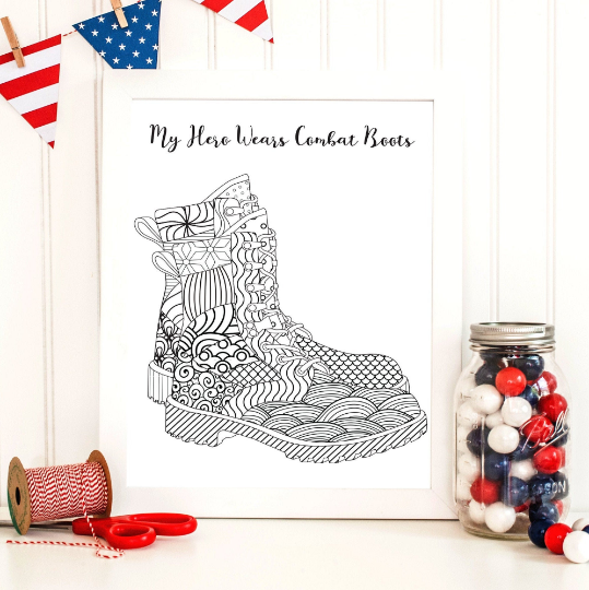 My Hero Wears Combat Boots Printable Coloring Page Deployment Month of the Military Child - Craft and Color Co