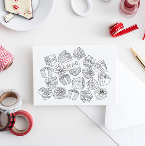 Wrapped Gift Coloring Note Cards | Holiday | Birthday | Christmas | Any Occasion - craftandcolorco