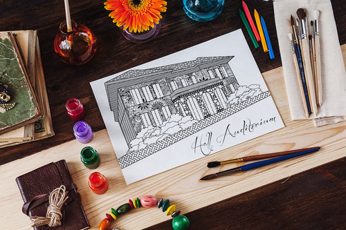 Miami University Ohio MU Hall Auditorium Printable Coloring Page Download-Craft and Color Co