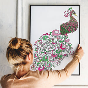 Peacock Custom Coloring Poster Print | Emotional Support Peacock - craftandcolorco